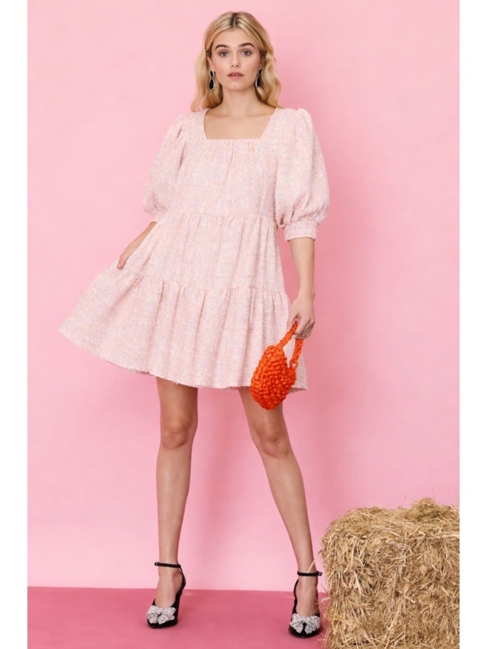 Sister Jane Waltz Confetti Tweed Rose Quartz Pink Babydoll Dress